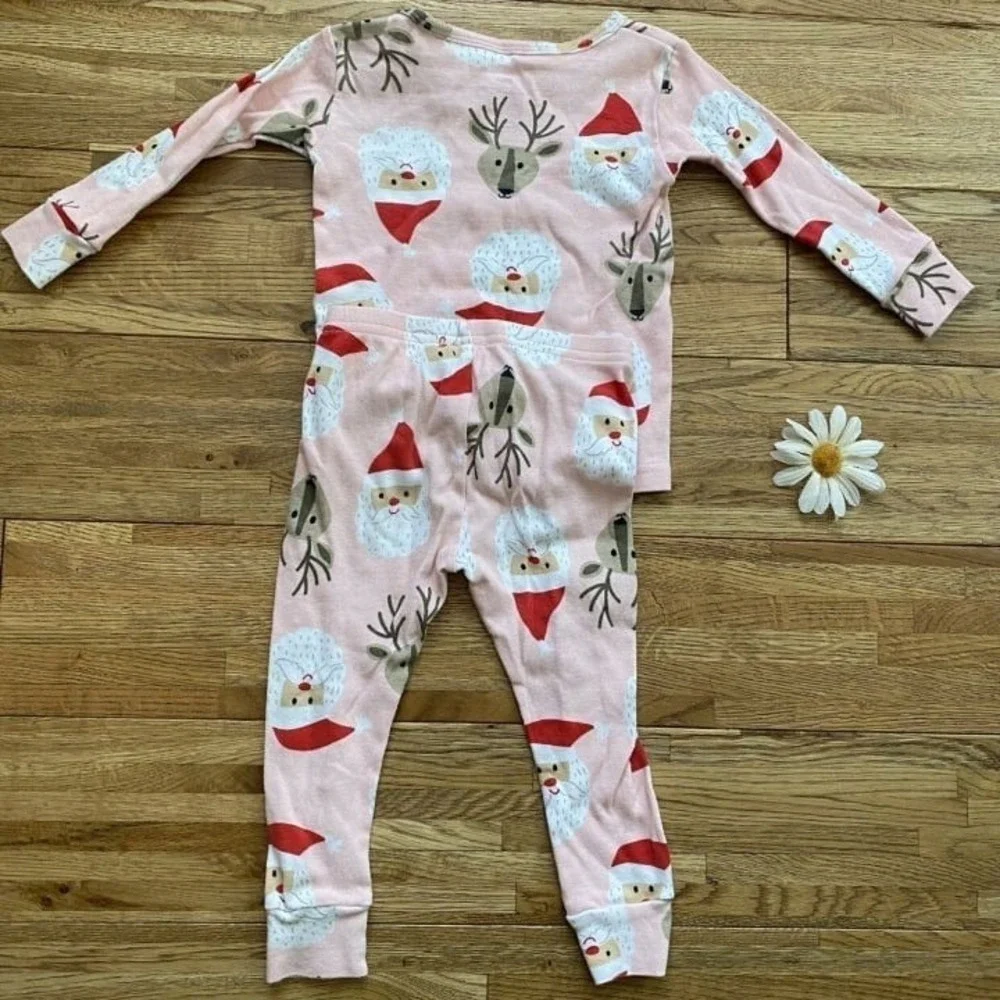 Carters‎ Pink Christmas Santa Reindeer Pajamas Size 18 Mo